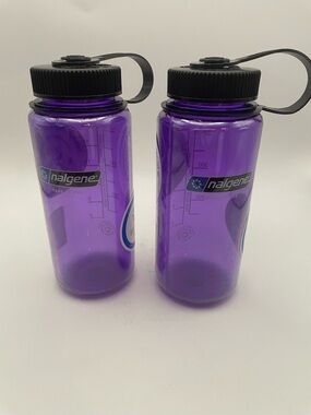 Nalgene 16 oz Wide Mouth Water Bottle Slim Cup Holder Size BPA-Free Purple 2 pk